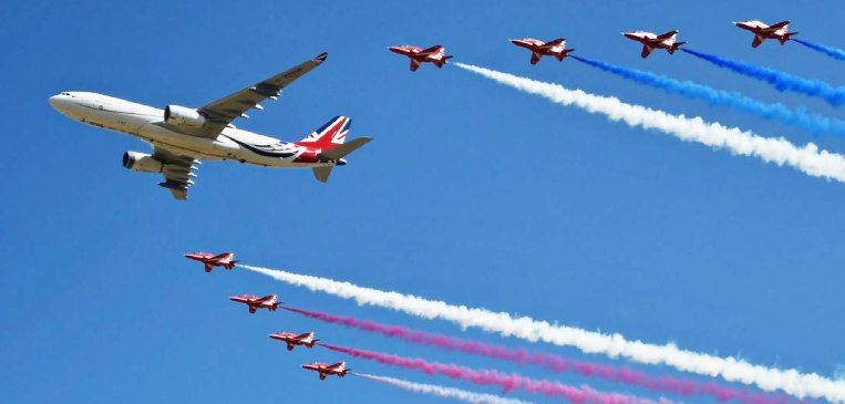 Airbus Voyager and Red Arrows Display at Royal International Air Tattoo in 2022