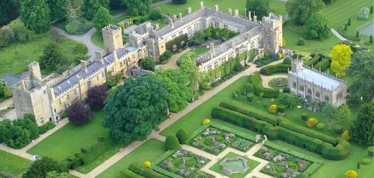 An aerial view of the magnificent Sudeley Castle, just outside Winchcombe.