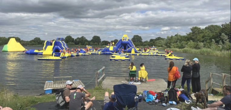 The inflatables at Cotswold Water Park on the lakes